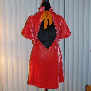 Free People Gum Drop Mini Dress Velvety Velour Crochet Ruched Style Tangerine S